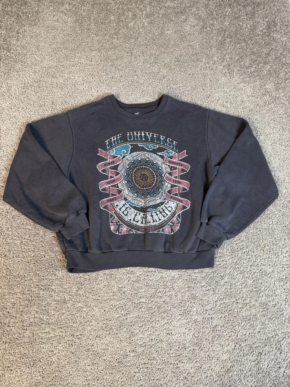 Hollister Sweatshirt Womens S Gray Mandala The Universe Is Called Crew Neck